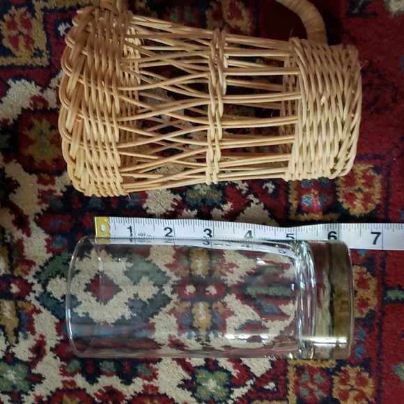 ❤ VINTAGE | Boho Wicker Handled Drinking Glass Holders & Glasses - Set of 2 - Picture 7 of 11